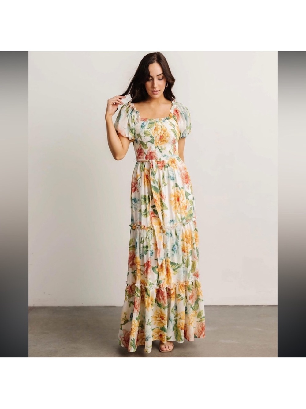 Britney Tiered Maxi Dress | Ivory Multi Floral - L